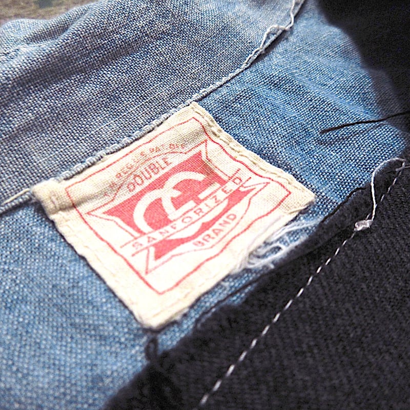 ビンテージ30's40's○メタル猫目ボタン長袖シャンブレーシャツ青