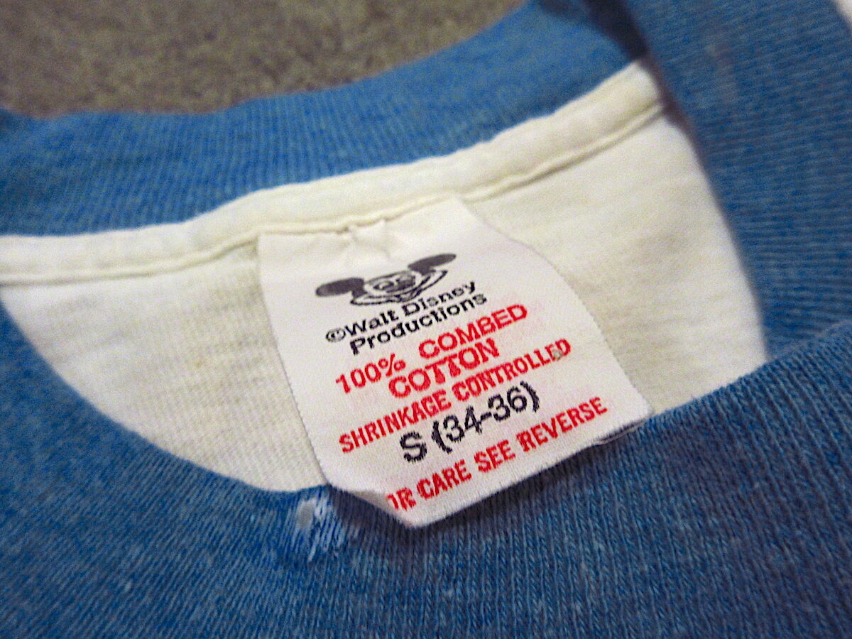 ビンテージ70's○ドナルドダック染み込みプリントリンガーTシャツsize