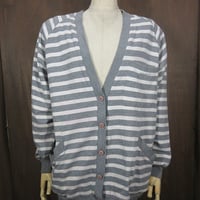 ビンテージ80’s●Rafaellaレディースボーダーカーディガン白×グレーsize M●250111j6-w-cdg古着1980s
