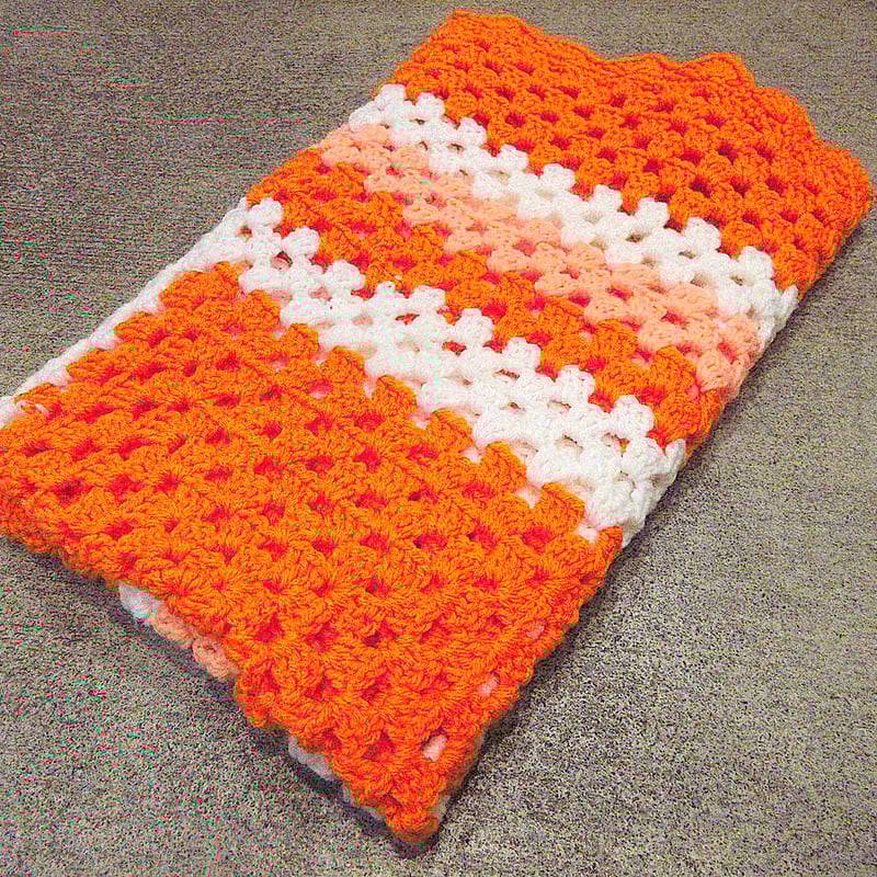 ビンテージ○かぎ針編みブランケットsize約95cm×約90cm○221123k1-blk