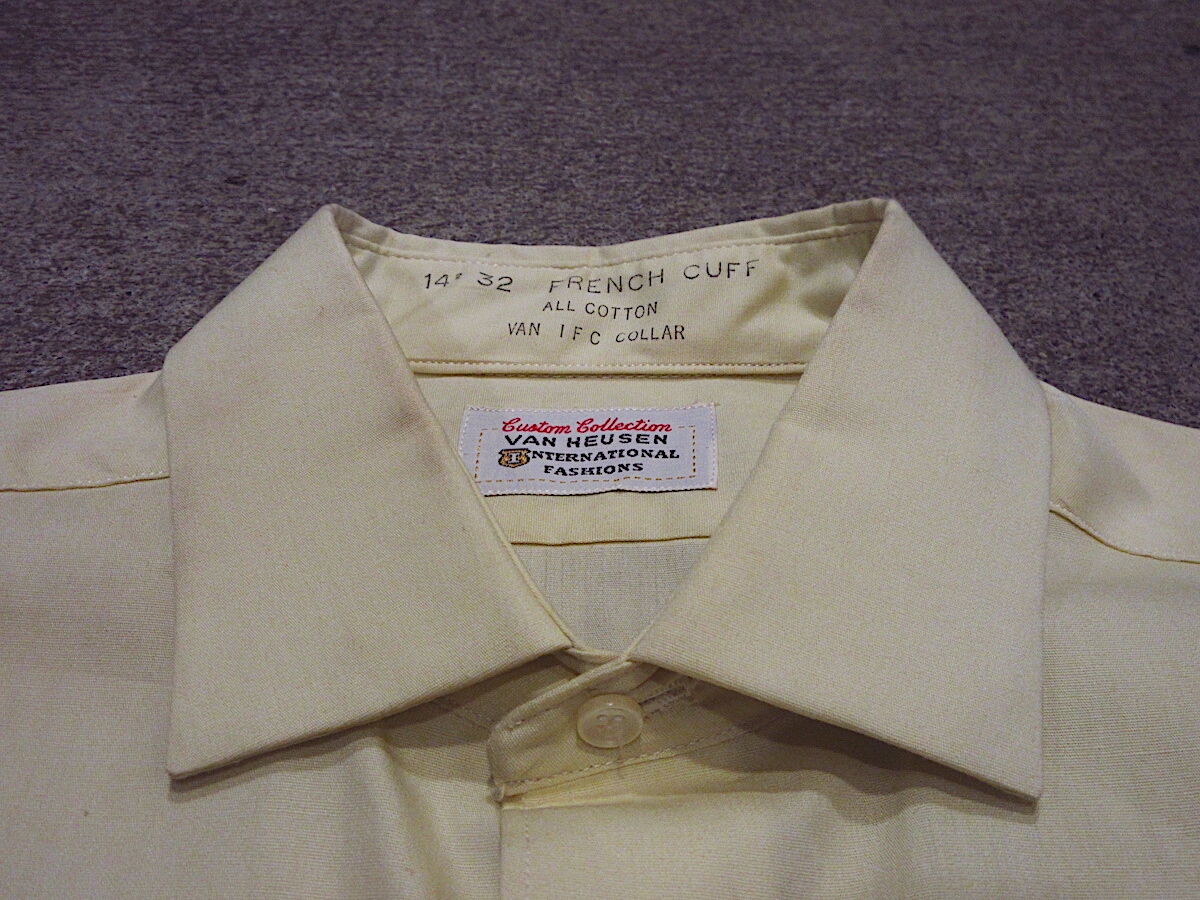 ビンテージ50's○VAN HEUSENマチ付きコットンドレスシャツ黄size 14 1