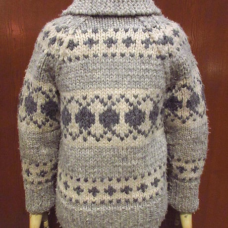 ビンテージ70’s●ノルディックラグランカウチンセーター●221224s3-m-cow 1970sジップアップショールカラーニットカーディガン