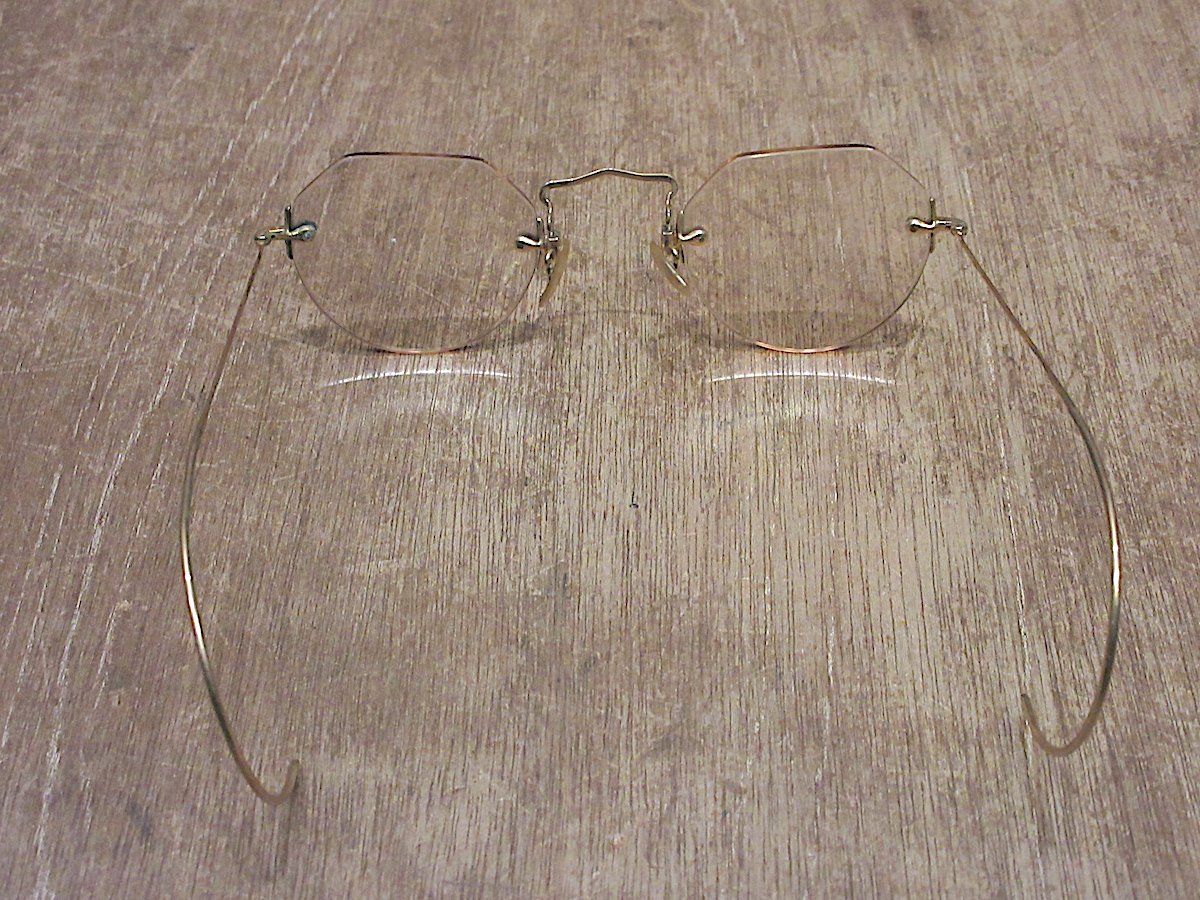 ビンテージ30's○B&L彫金ツーポイント眼鏡○241017z6-eyglsボシュロム