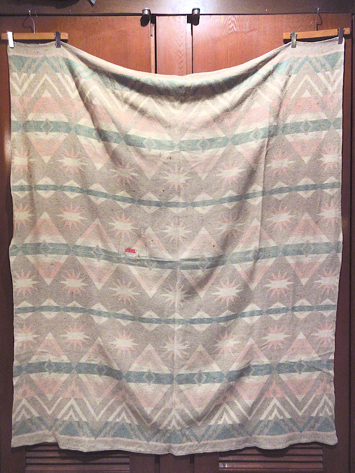 ビンテージ40's50's○ネイティブ柄コットンブランケット約180cm