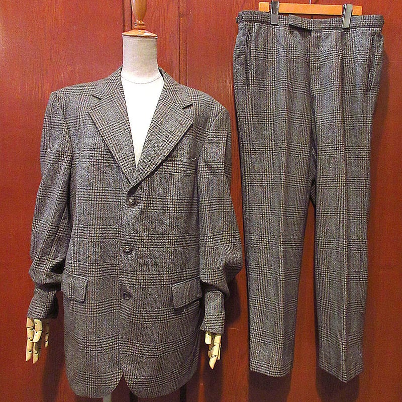 【70s】ビンテージ ファッション・スーツ セットアップ エンジ系 希少！ ビンテージ70's○TWISTEX ODERMARKチェック3Bスーツツーピース○220222