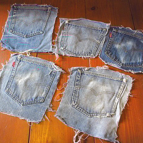 ビンテージ70’s●Levi’sシングルステッチデニムスクラップ5点セット●241010k7-fbr 1970sリーバイス生地はぎれ布