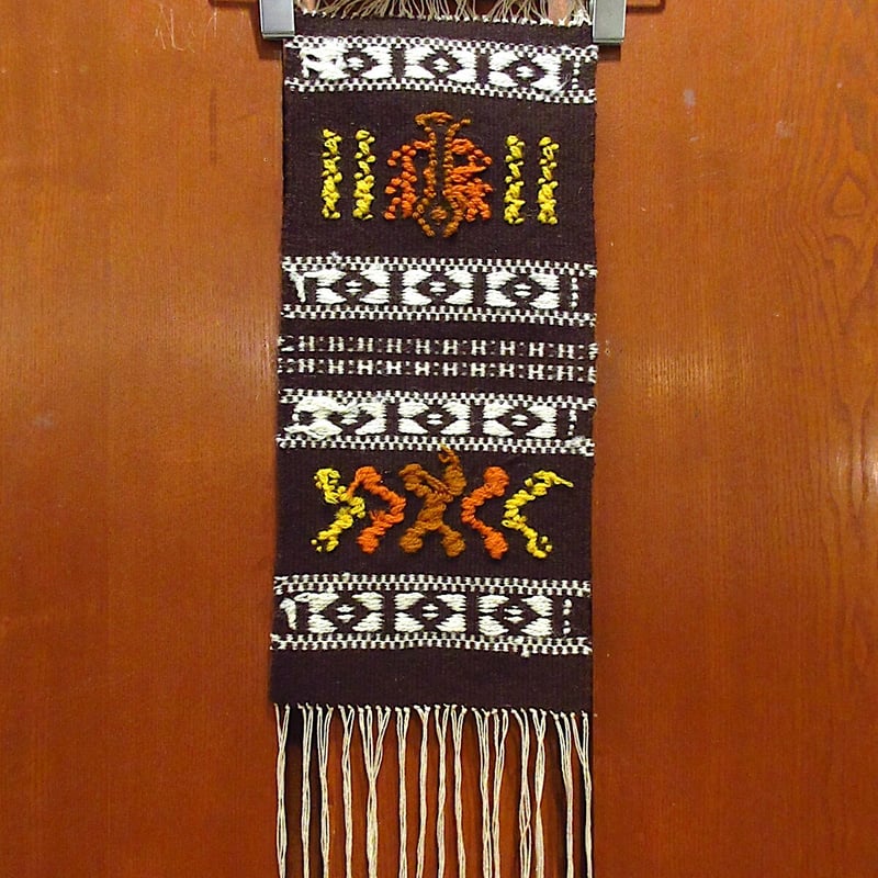 ヴィンテージラグ ウール製 ビンテージ○ネイティブウールラグ茶約42cm×約19cm○220622c3