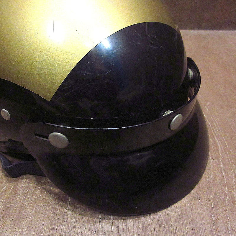 ビンテージ60's70's○B.S.A.バイザー付きハーフヘルメットゴールド