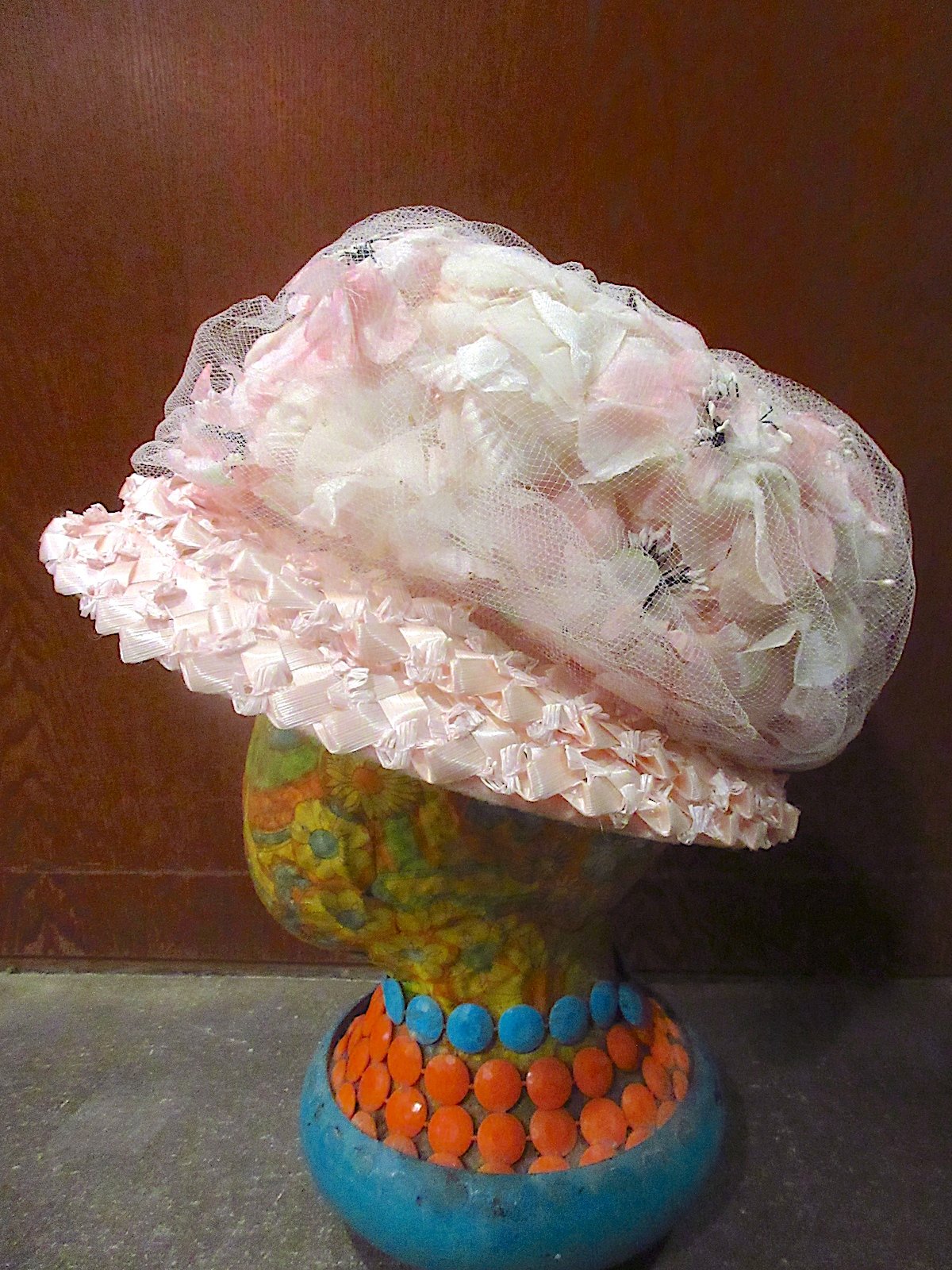 vintage ヘッドドレス ビンテージ~60's○レディースベール付きフラワーヘッドドレス