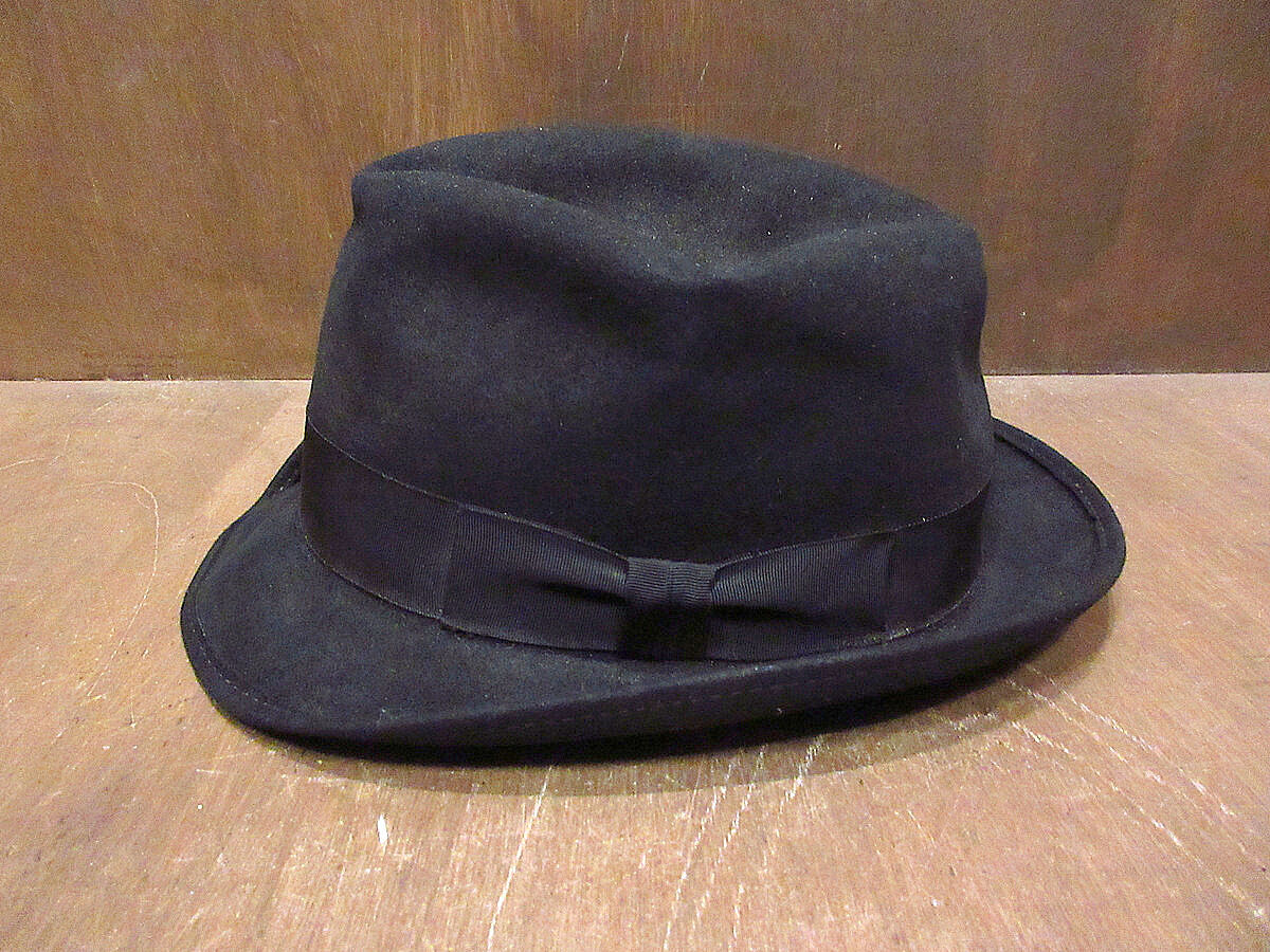 ビンテージ60's○STEVENSフェルトフェドラハット黒size 7 1/4○220121s