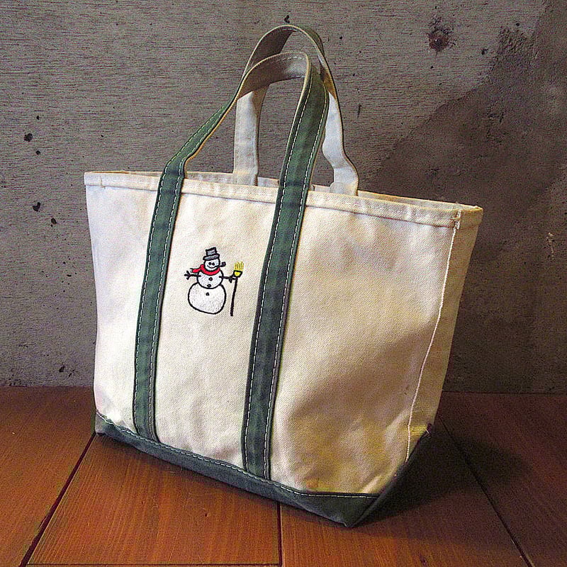 L.L.Bean刺繍入りキャンバストートバッグ緑×生成り○240309k8 L.L.Bean刺繍入りキャンバストートバッグ緑×生成り○240309k8