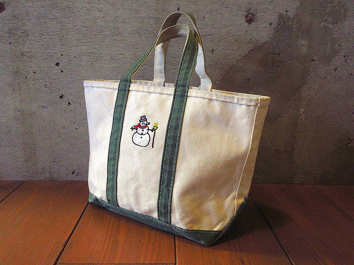 L.L.Bean刺繍入りキャンバストートバッグ緑×生成り○240309k8-bag-tt 