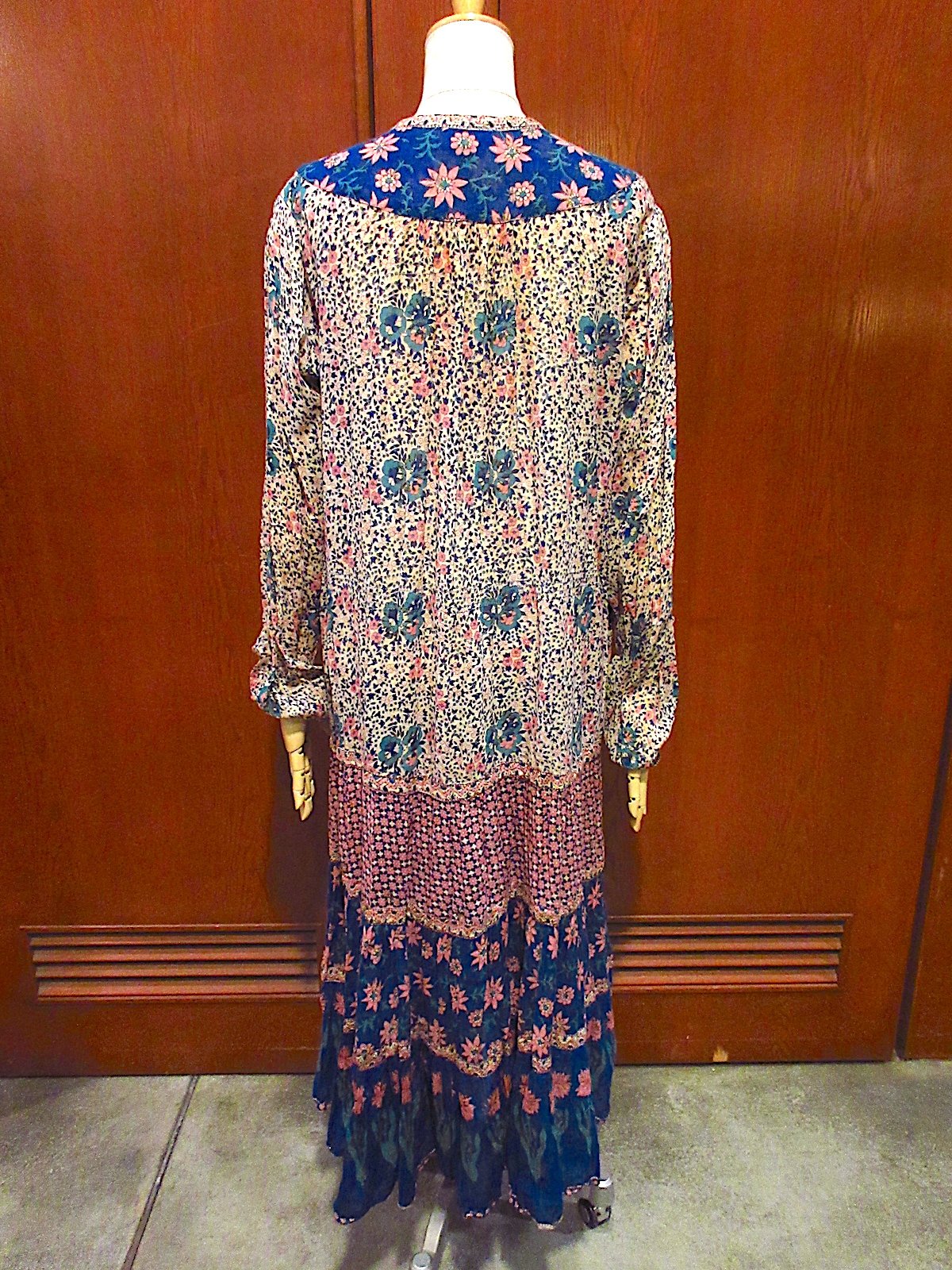 ビンテージ70's○Adini花柄インド綿長袖ワンピースsize L○231130c1-w-l