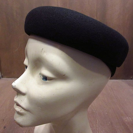 ビンテージ~40's●MERRIMAC HAT CORP.レディースウールベレー帽黒●211026i3-w-cp-ber 30s1930s1940s帽子ヘッドドレス