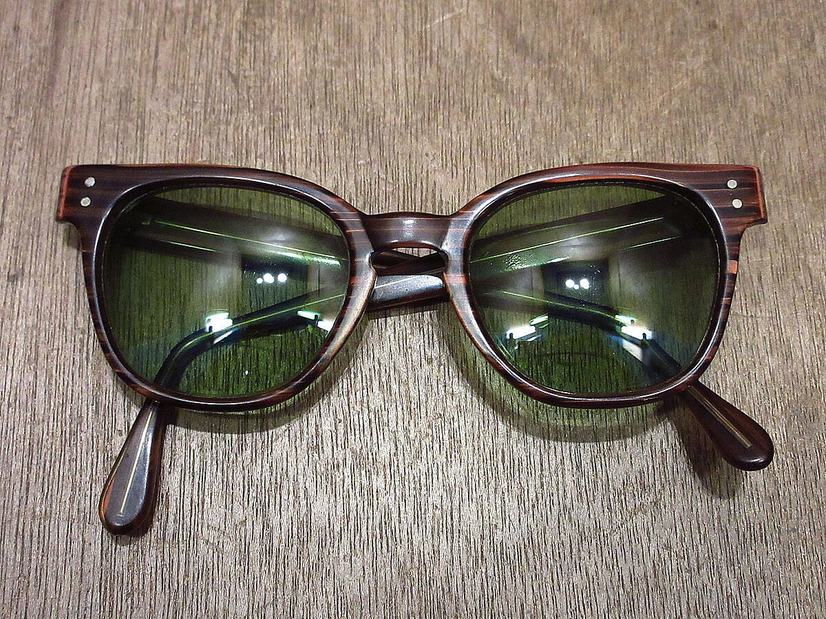 ビンテージ50's60's○ウッド調ウェリントン眼鏡茶○231009i3-eygls