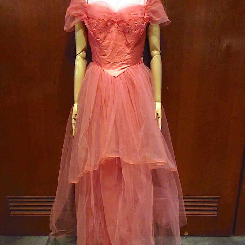 ビンテージ50's○Beautimeシースルーパーティドレスサーモンピンク