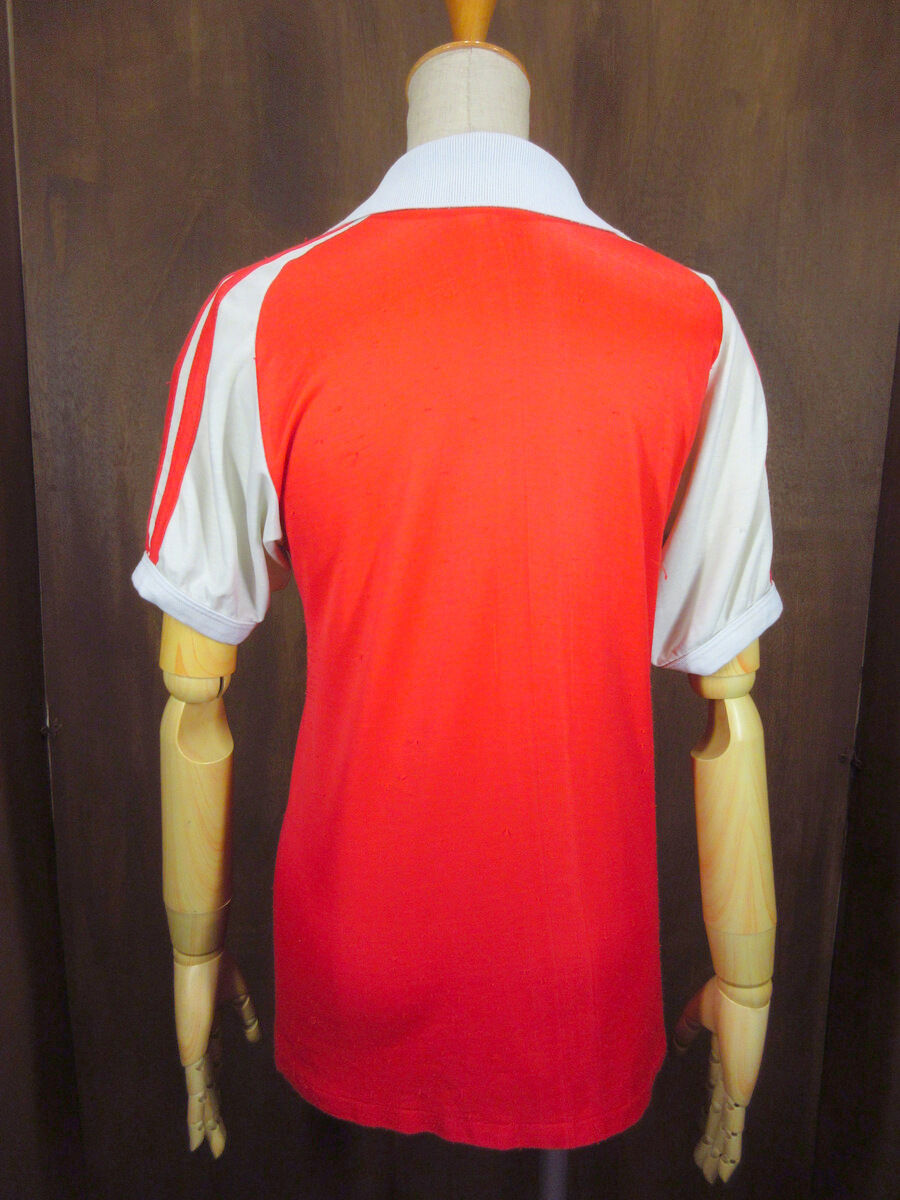 ビンテージ80's○adidasトレフォイルロゴゲームシャツ赤×白size S(34