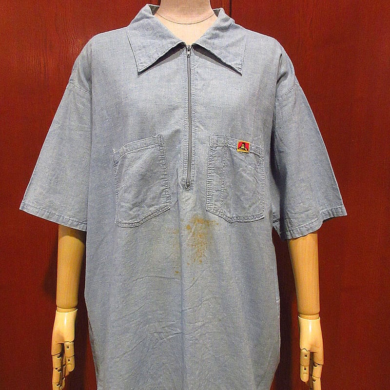 ビンテージ70's○BEN DAVISハーフジップシャンブレーワークシャツ
