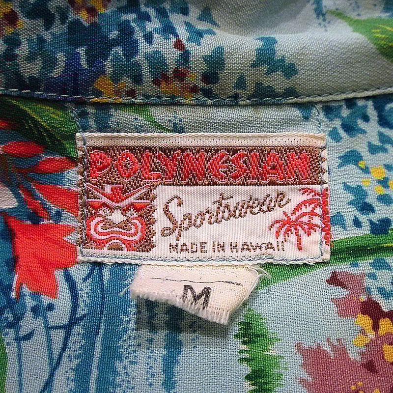 ビンテージ40's50's○POLYNESIANちりめんレーヨンハワイアン ビンテージ40's50's○POLYNESIANちりめんレーヨンハワイアン