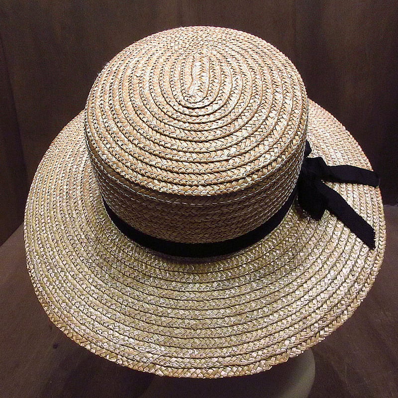 【未使用】イタリア製　ヴィンテージ　ストローハット　麦わら帽子　レディース　箱付 ビンテージ○レディースストローハット○210627i6-w-ht-str
