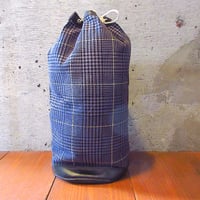ビンテージ60’s70’s●MILLETチェックボトムレザーボンサック●250616k6-bag-ot 1960s1970s鞄ミレーフランス製