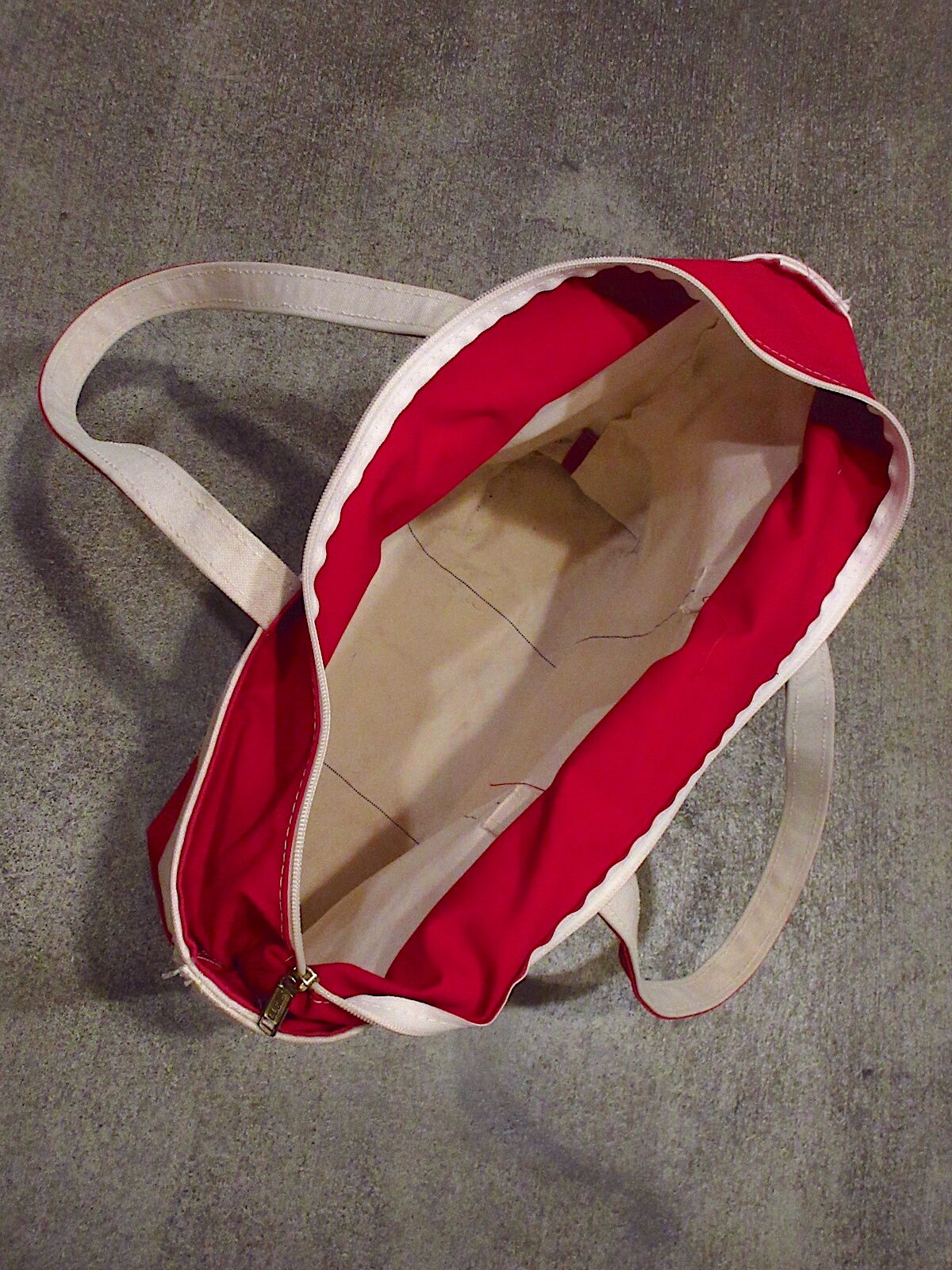 ビンテージ○L.L.Beanジッパー付きキャンバストートバッグ生成り×赤