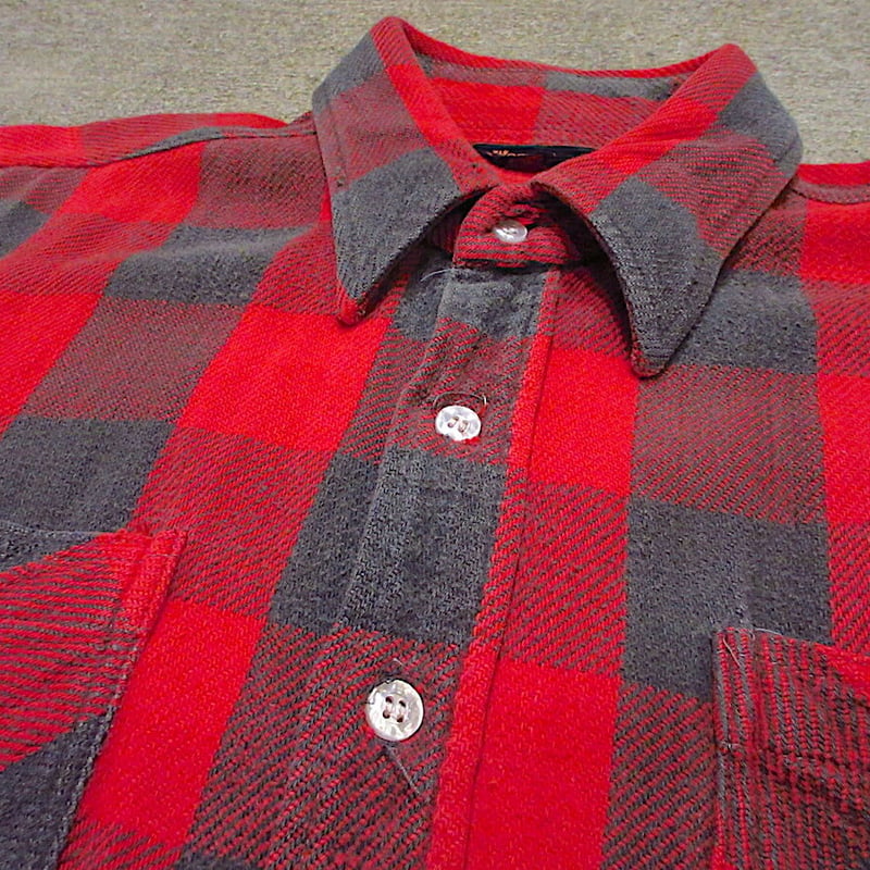 ビンテージ80's○WOODLANDチェックヘビーネルシャツ赤×グレー
