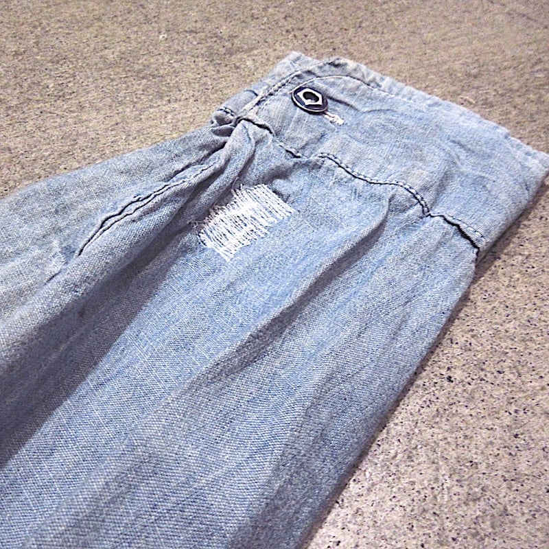 ビンテージ30's40's○メタル猫目ボタン長袖シャンブレーシャツ青