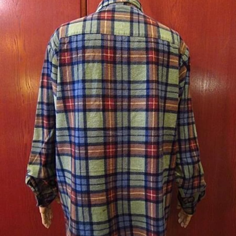 ビンテージ70's○Searsチェック柄プリントネルシャツM○odst 1970s長袖