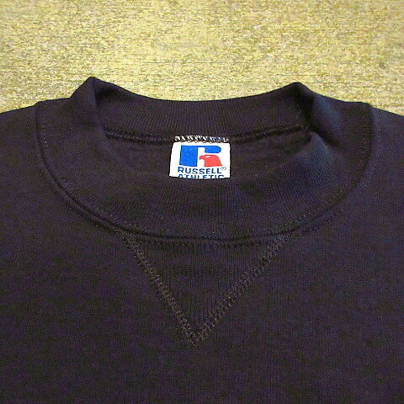 ビンテージ90's○DEADSTOCK RUSSELL裏起毛前Vスウェット黒size