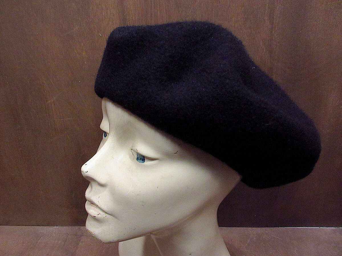 ビンテージ○ウールベレー帽 黒○221113j2-m-cp-ber無地メンズ帽子