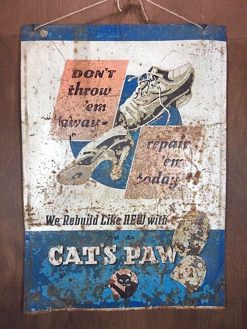ビンテージ40's○CAT'S PAWアドバタイジングメタルサイン○201210n1