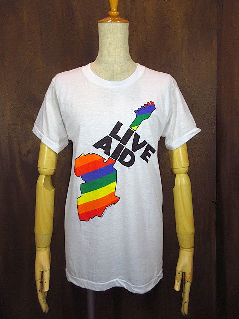80s vintage希少ライブエイドLIVE AIDラグラン7分Tシャツ М ビンテージ80's○DEADSTOCK LIVE AID両面プリントTシャツ白M○200809