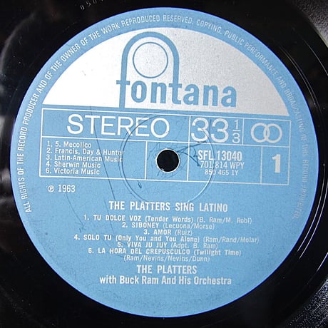 THE PLATTERS●THE PLATTERS SING LATINO Fontana SFL 13040●211006t1-rcd-12-fnレコード米LP米盤US盤プラッターズラテンR&B