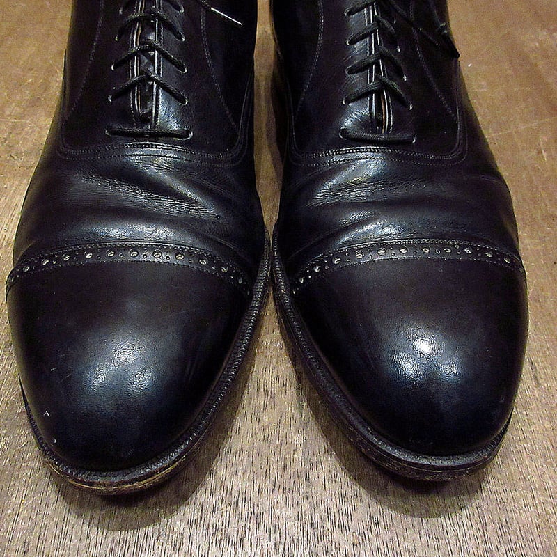 ビンテージ40's50's○FLORSHEIM内羽根式キャップトゥシューズ黒size 11