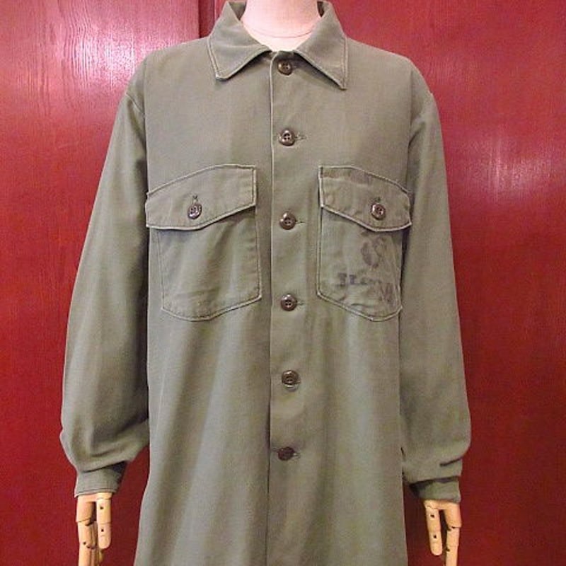 ビンテージ70's○USMC OG-107コットンサテンユーティリティシャツsize