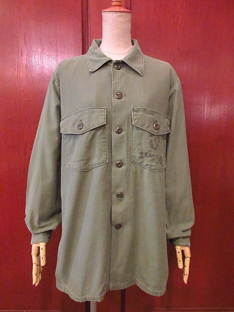 70s ユーティリティシャツ USMC コットンサテン OG-107 L相当 U.S.ARMY 70年代 USA製 OG-107 ユーティリティシャツ UTILITY