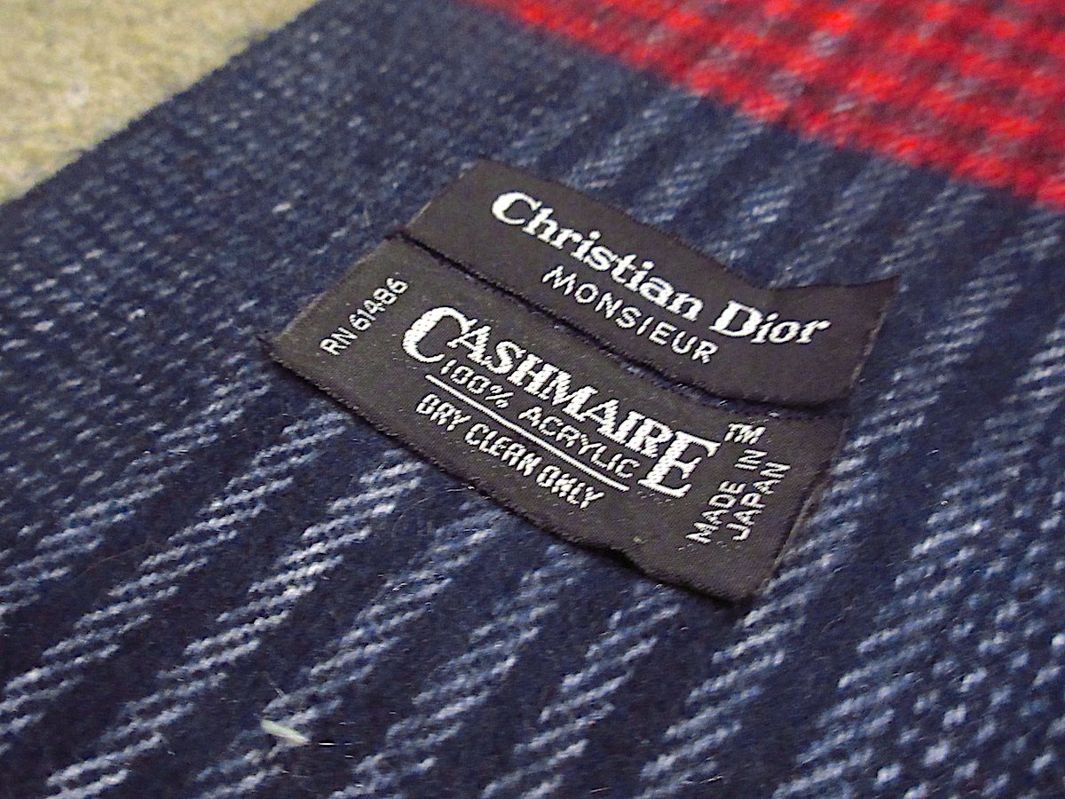 ビンテージ○Christian Diorチェックマフラー○241103m3-mfl ビンテージ○Christian Diorチェックマフラー○241103m3-mfl