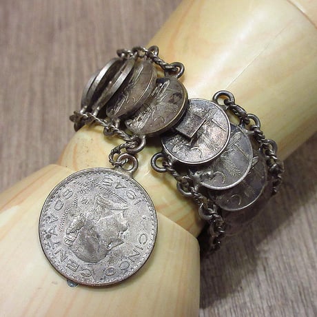 ビンテージ●メキシカンコインブレスレット●240223i5-bngメキシコ硬貨アクセサリー1945年40s