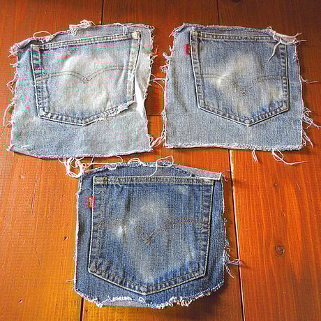 ビンテージ70’s●Levi’sシングルステッチデニムスクラップ5点セット●241010k7-fbr 1970sリーバイス生地はぎれ布