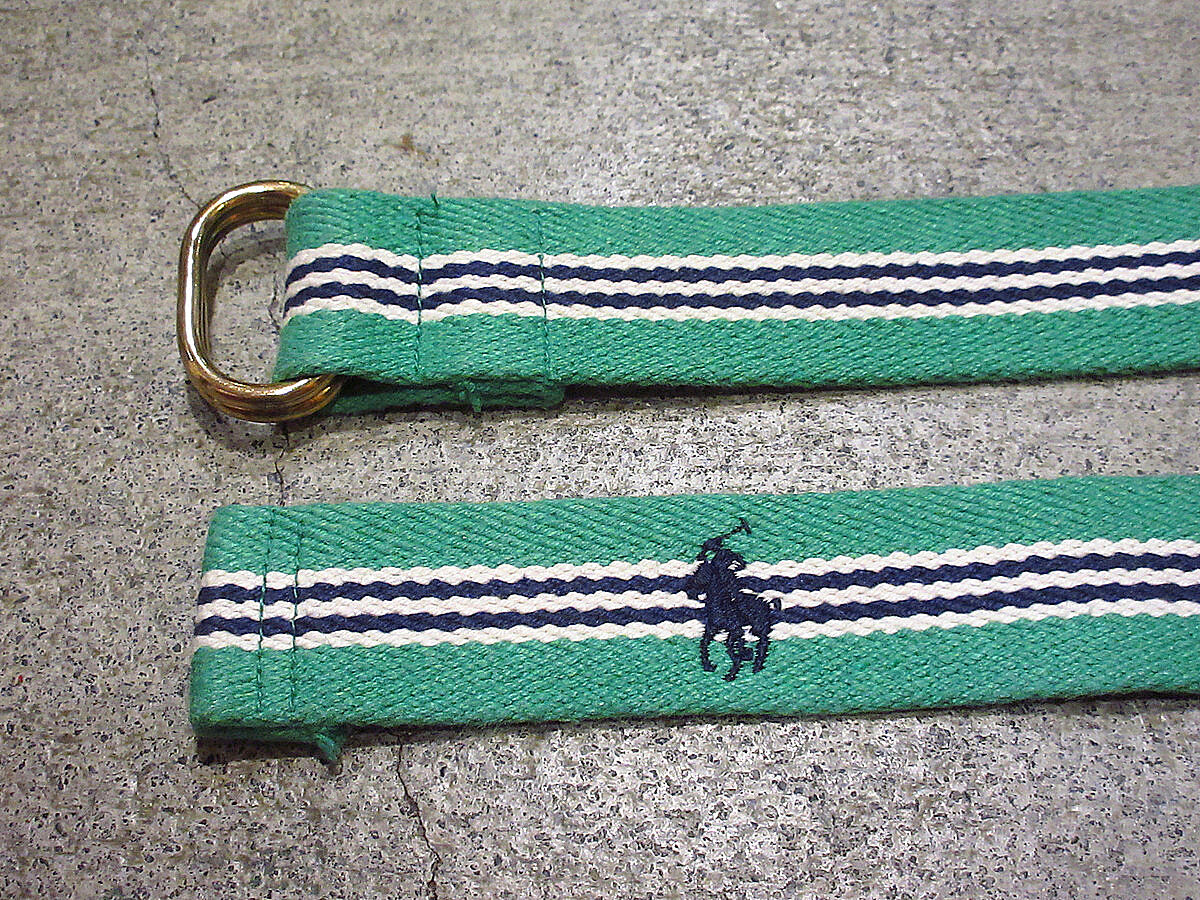 ビンテージ80's90's○Ralph Laurenダブルリングコットンベルト黄緑size