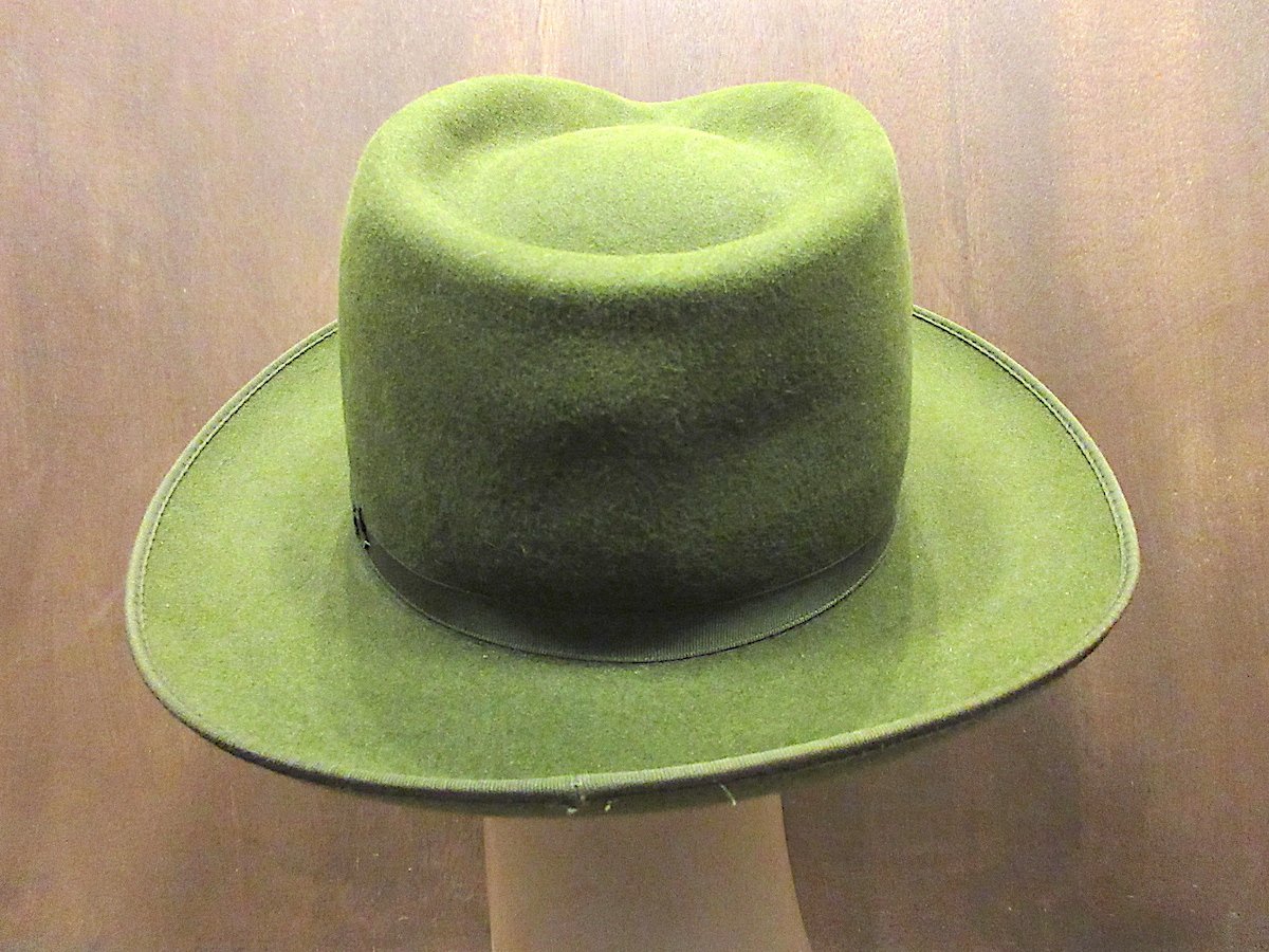 ビンテージ○レディースフェルトハットオリーブグリーン