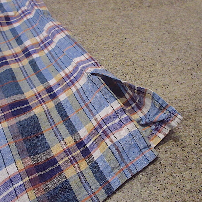 ビンテージ70's80's○KENNINGTONインド綿チェック半袖シャツsize