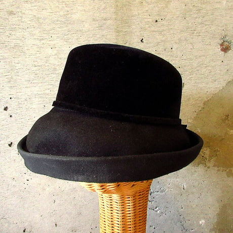 ビンテージ-60’s●GENE DORISレディースベロアハット黒size 22●230916k6-w-ht-ot -1960s帽子ファッション小物ブラックソフト帽