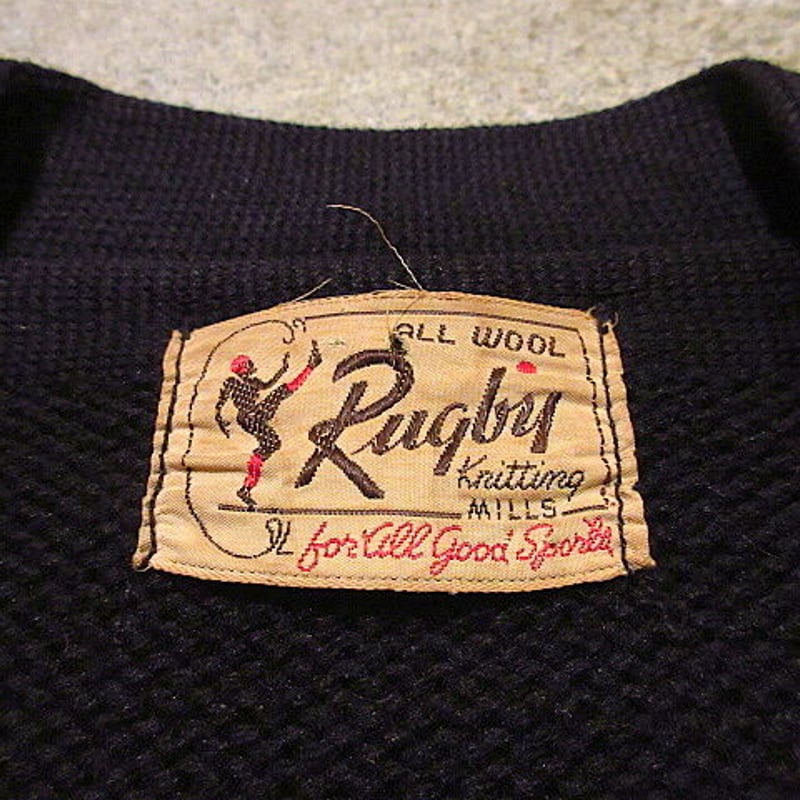 ビンテージ40's○Rugby Knitting Millsウールレターマンカーディガン黒