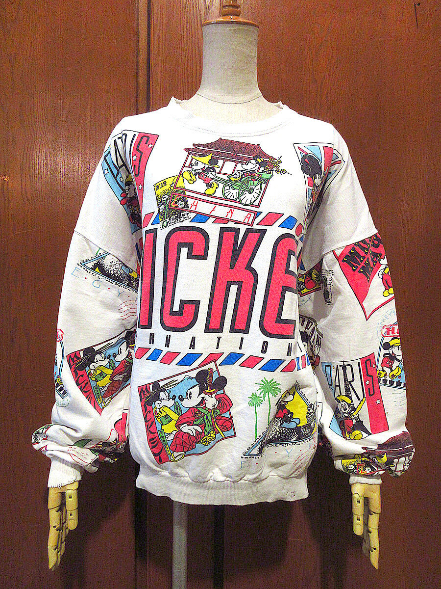 ビンテージ80's○ミッキー×ミニー総柄プリントスウェット白size