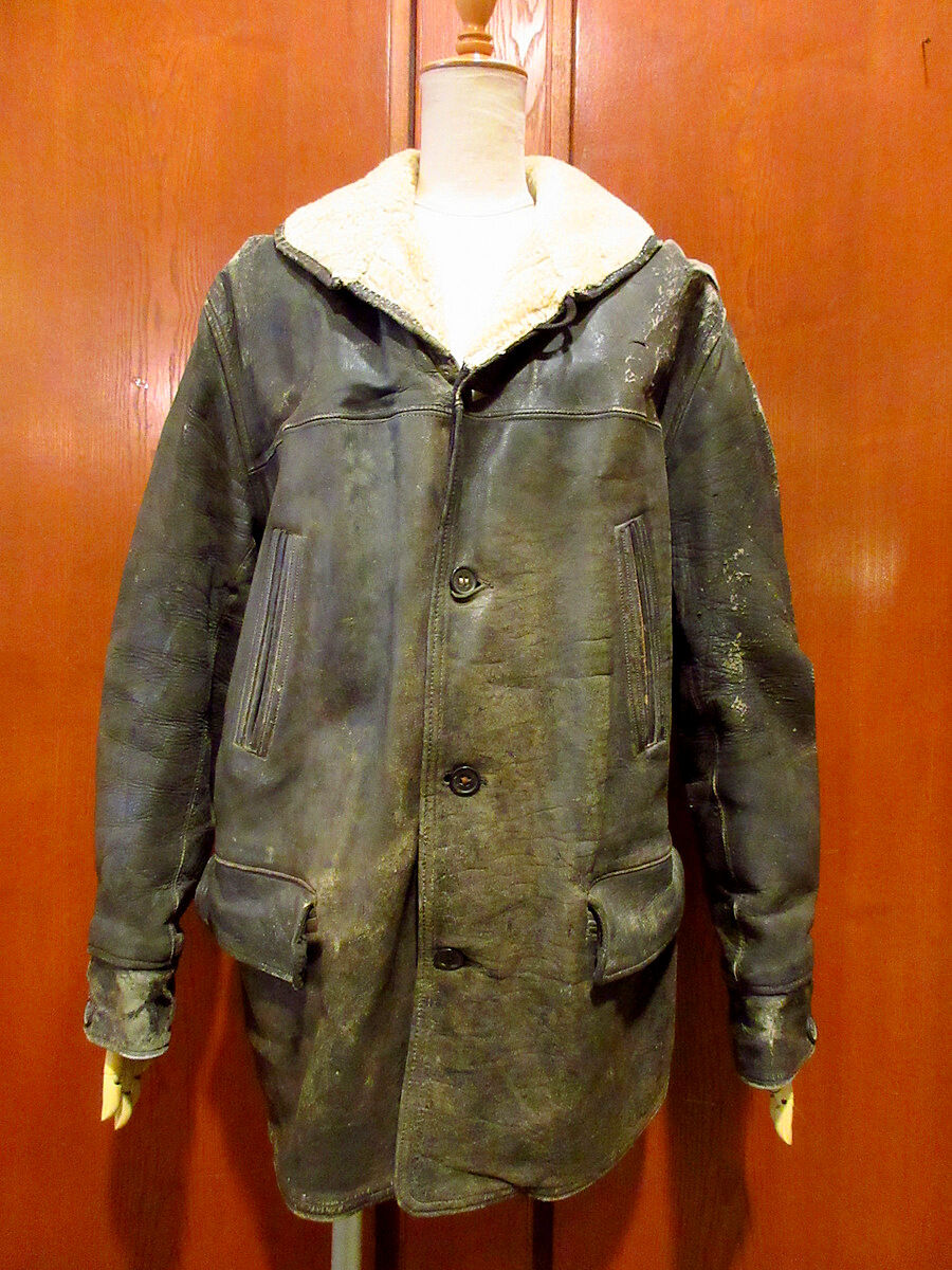 ビンテージ30's40's○レザーバーンストーマーコート黒○210330f1-m-ct