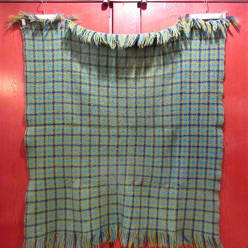 ビンテージ50's○PENDLETON チェックウールブランケット緑 124cm×113cm