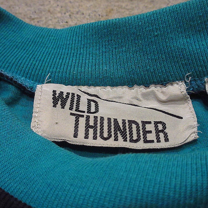 ビンテージ90's○WILD THUNDERボーダー×無地切り返しTシャツ緑×黒size
