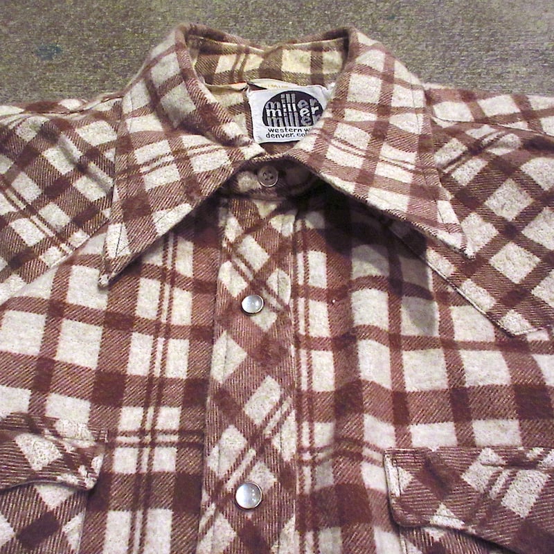 ビンテージ70's○Millerコットンチェックウエスタンシャツsize 16-34